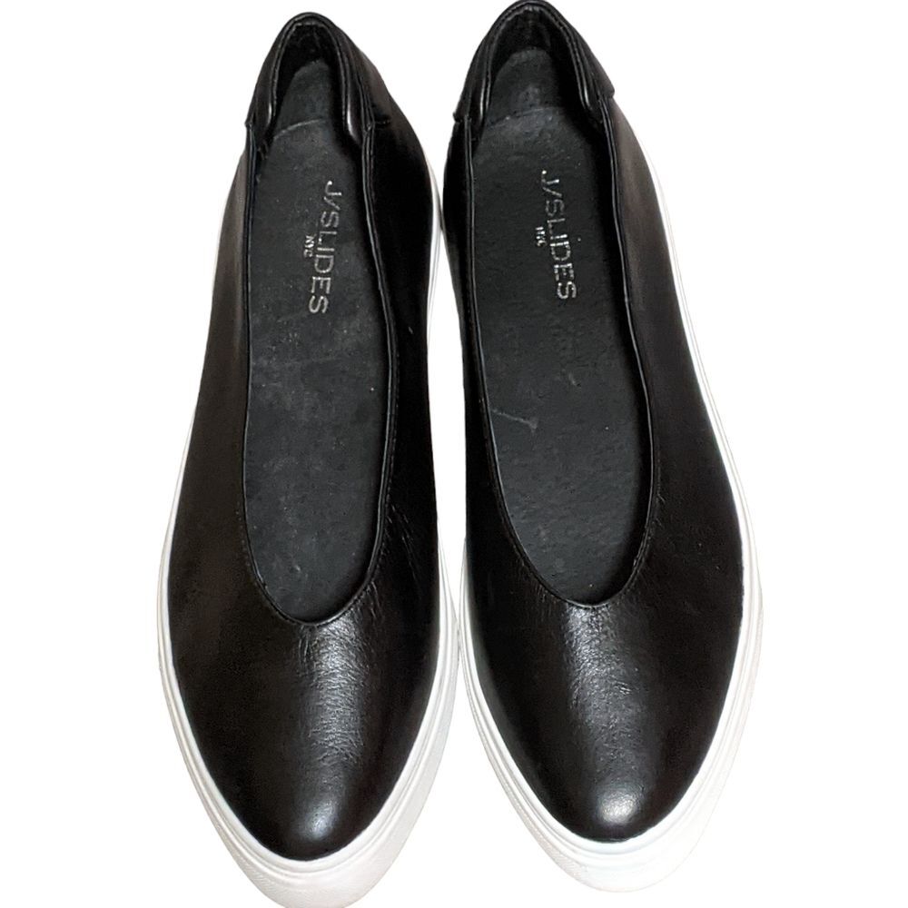 J/Slides Gwen black leather platform slip on sneaker loafer size 11M